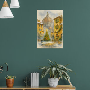 Affiche Noël à Florence Italie Aquarelle Toile