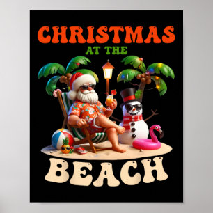 Affiche Noël à la plage Xmas en juillet Bonhomme de neige