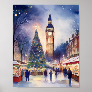 Affiche Noël à London Watercolor