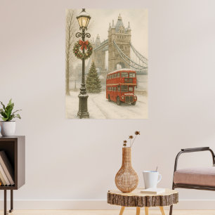 Affiche Noël à Londres Cadeau pour Voyageur Vacances