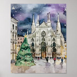 Affiche Noël à Milan Italie Aquarelle