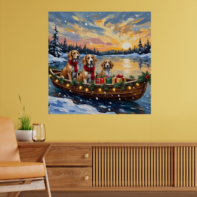 Affiche Noël Afghan Hound Bateau Fêtes (Salon 2)