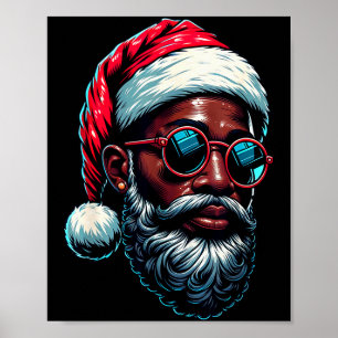 Affiche Noël américain africain Pyjama Xmas Afro Père Noël