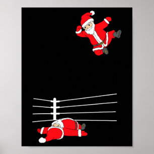 Affiche Noël amusant Père Noël lutte Noël
