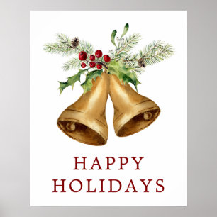 Affiche Noël   Aquarelle - Holly Mistletoe & Bells