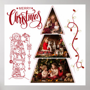 Affiche Noël Arbre photo collage Style rouge
