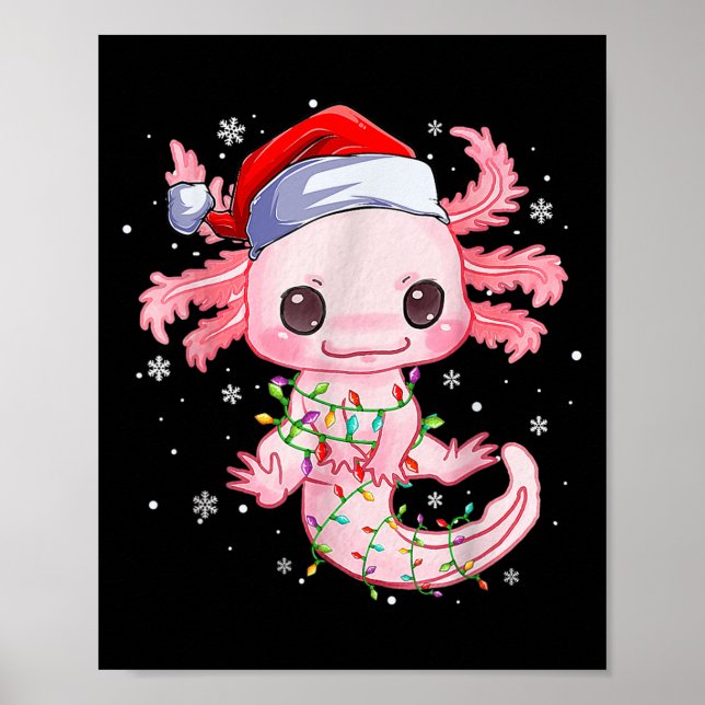 Affiche Noël Axolotl Santa Chapeau éclaire Japonais mignon (Devant)
