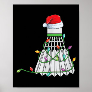 Affiche Noël Badminton Cadeau Père Noël Enveloppé Dans Hol