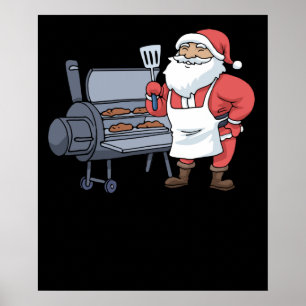 Affiche Noël Barbecue Santa Claus Grill Smoker Steak