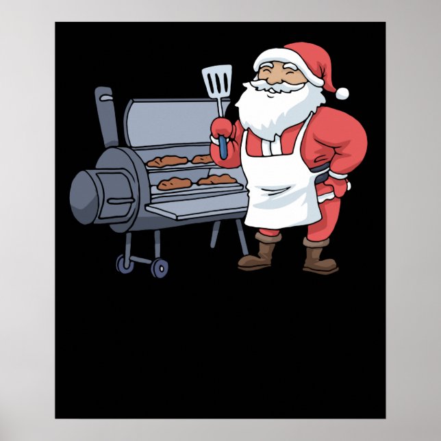 Affiche Noël Barbecue Santa Claus Grill Smoker Steak (Devant)