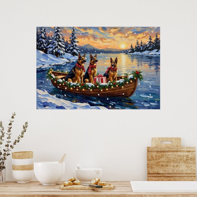 Affiche Noël Bateau de la fête de la Shepherd allemande (Cuisine)