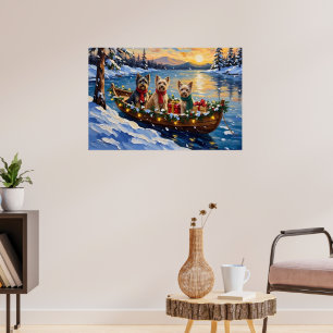 Affiche Noël Bateau de Terrier Tibétain Fêtes