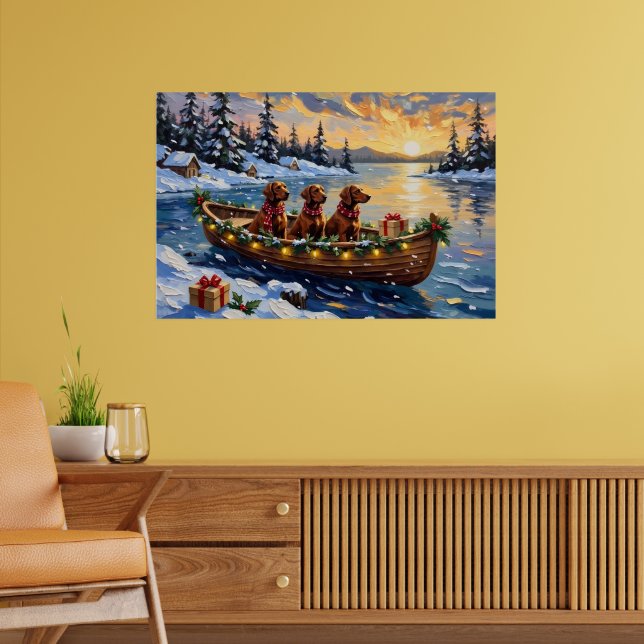 Affiche Noël Bateau de vacances Setter Rouge Irlandais (Salon 2)