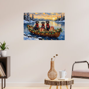Affiche Noël Bateau de vacances Weimaraner