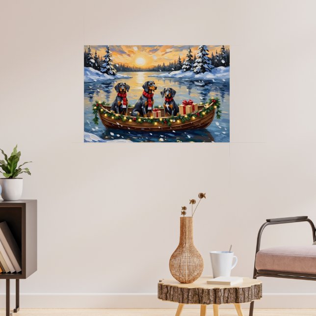 Affiche Noël Bateau Fêtes Bluetick Coonhound (Salon 3)
