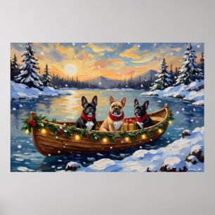 Affiche Noël Bateau Vacances de French Bulldog