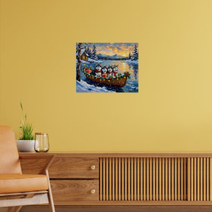 Affiche Noël Bateau Vacances Malamute d'Alaska