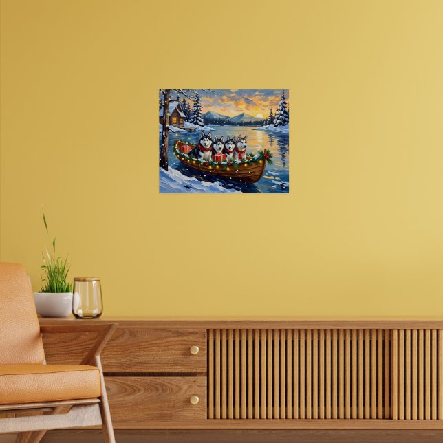 Affiche Noël Bateau Vacances Malamute d'Alaska (Salon 2)