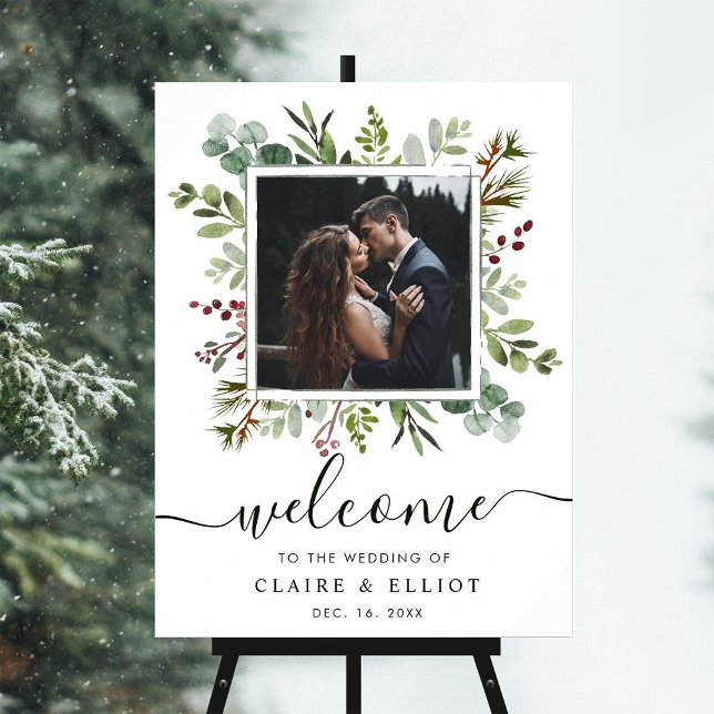Affiche Noël Botanique Mariage Bienvenue Photo Vert (Créateur téléchargé)