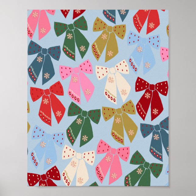 Affiche Noël Bows Coquette bleu (Devant)