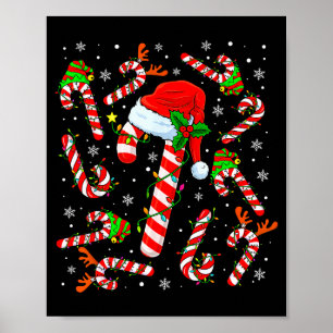 Affiche Noël Canne de Bonbon Chapeau de Père Noël Renne Dr