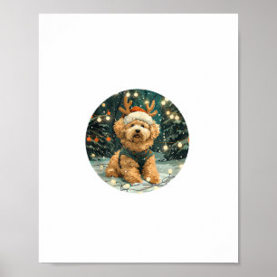 Affiche Noël Cavapoo Reindeer Chien Santa Hat Cute Holi