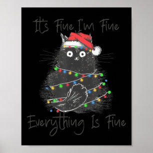 Affiche Noël Chat noir C'est bon Je vais bien tout
