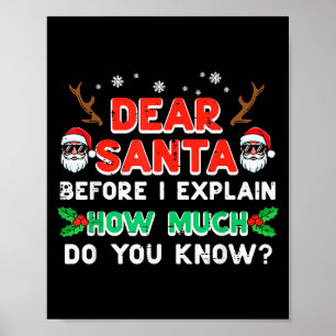 Affiche Noël Cher Père Noël Avant D'Expliquer Drôle Xmas W