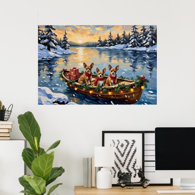 Affiche Noël Chihuahua Bateau Fêtes (Bureau à domicile)