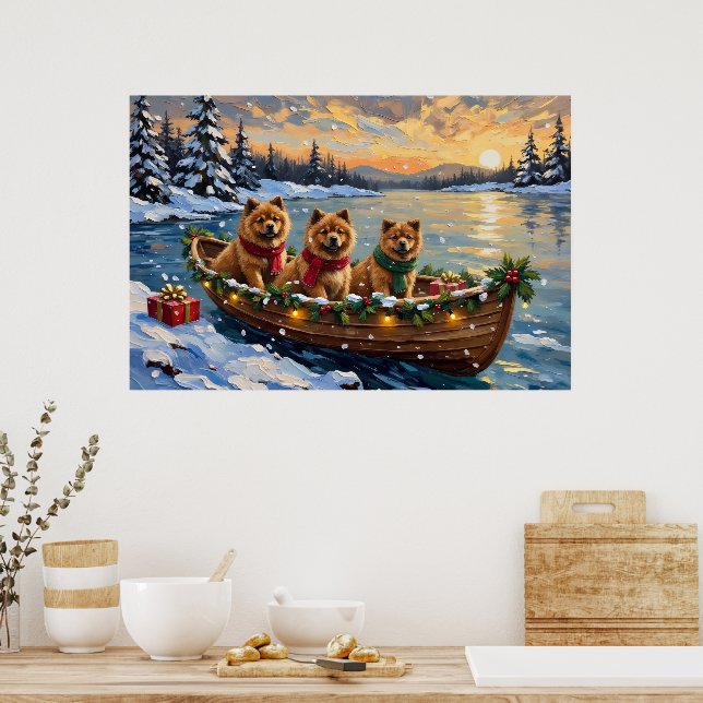 Affiche Noël Chow Chow Bateau Vacances (Cuisine)