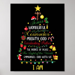 Affiche Noël chrétien Jésus Bible Noms Arbre de Noël Sh