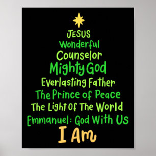 Affiche Noël chrétien Jésus Bible Noms Arbre de Noël Sh
