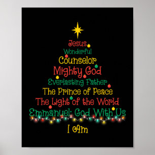 Affiche Noël chrétien Jésus Bible Noms Noël Arbre Sh