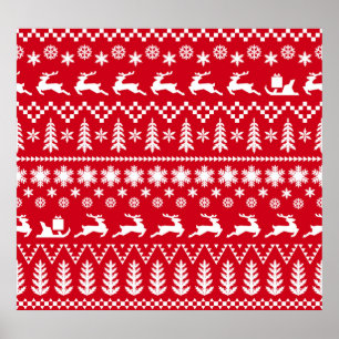 Affiche Noël classique : Motif d'hiver blanc rouge
