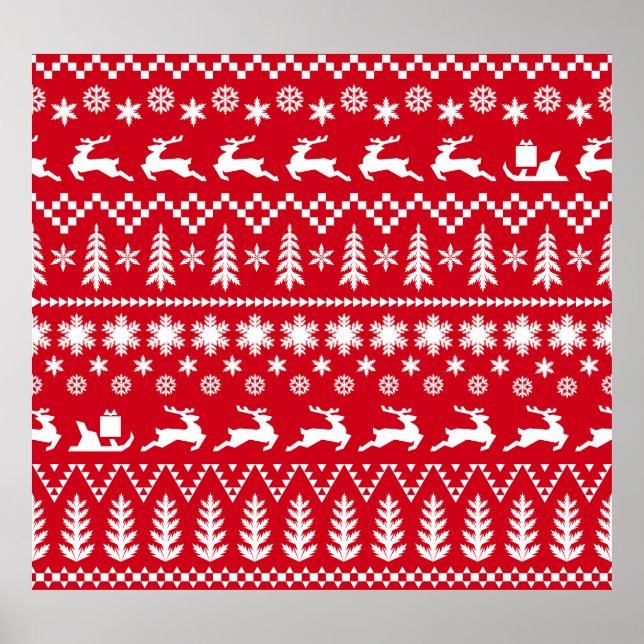 Affiche Noël classique : Motif d'hiver blanc rouge (Devant)