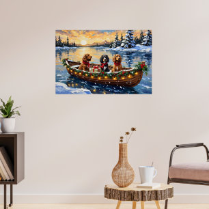 Affiche Noël Cocker Spaniel Bateau Fêtes