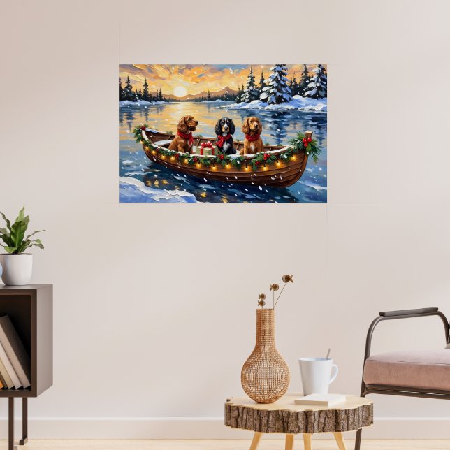 Affiche Noël Cocker Spaniel Bateau Fêtes (Salon 3)