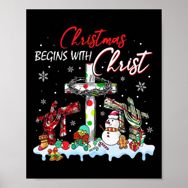Affiche Noël Commence Avec Christ Snowman Christian Rel (Devant)