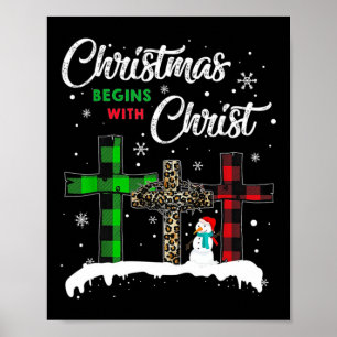 Affiche Noël commence avec le bonhomme de neige Jésus-Chri