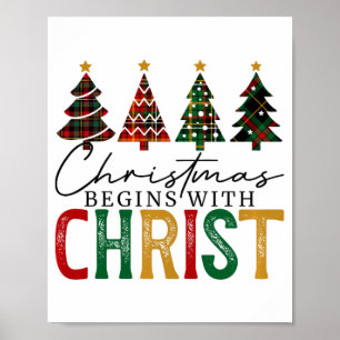 Affiche Noël commence avec le Christ Carreaux Rouges Et Ve