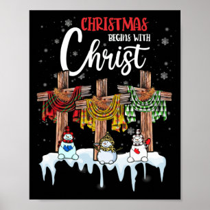 Affiche Noël commence Christ Snowman Croix chrétienne