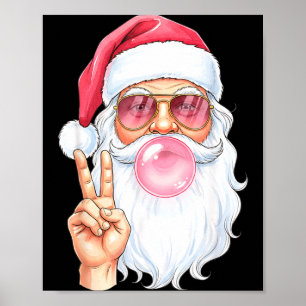 Affiche Noël Cool Santa Bubble Gum Signe de Paix Rétro S