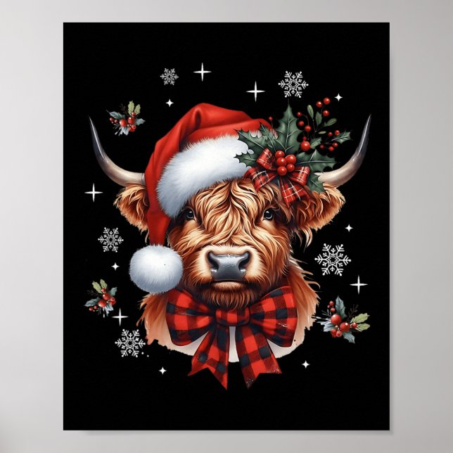 Affiche Noël Coquette Highland Cow Cute Moo Cow Noël (Devant)