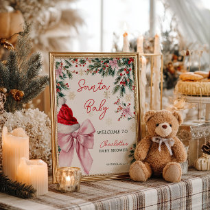 Affiche Noël Coquette Nœud Santa Baby Shower Bienvenue
