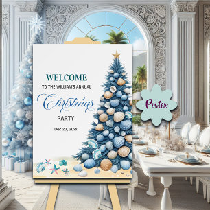 Affiche Noël Coquillages Arbre Plage Fête Bienvenue