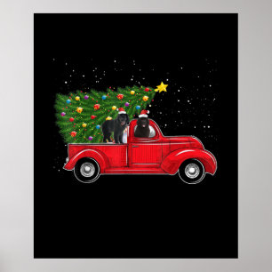 Affiche Noël de chien de Terre-Neuve sur la voiture rouge 