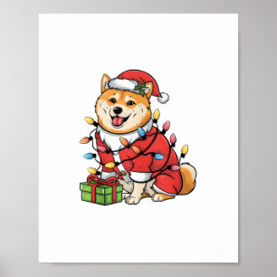 Affiche Noël de l'éclairage de Noël Père Noël Shiba Inu Ch