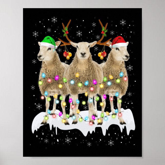 Affiche Noël de Sheep Reindeer Père Noël avec des Noël lud (Devant)