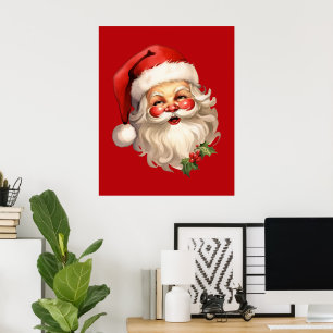 Affiche Noël de style rétro Holly Jolly Santa Claus