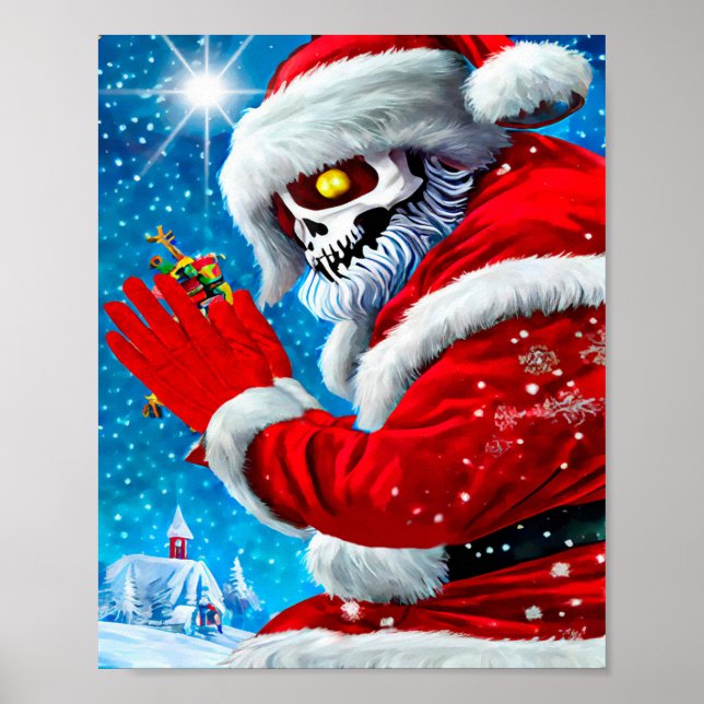 Affiche Noël déplaisant Santa Claus Squelette Monster Art (Devant)